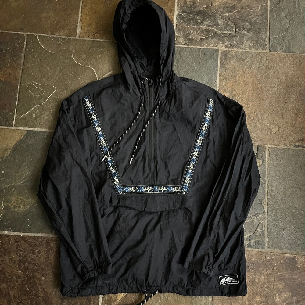 Quiksilver Black Windbreaker with Blue Embroidery